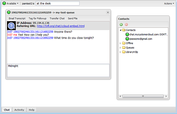active chat in the webchat client